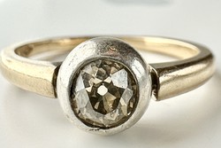 531T. 1 Forintról! Antik Magyar Briliáns (0,8Ct) Button Arany 4,3g gyűrű, Cognac színű tiszta kővel!