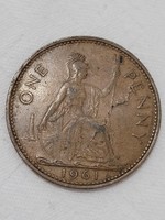 Anglia, II. Erzsébet királynő, 1 penny, 1961.