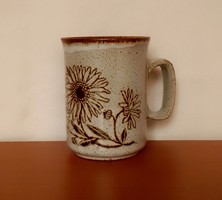Virág mintás mázas skót teás kávés füles kerámia kőcserép bögre csésze
