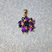 Wonderful amethyst-sapphire gem silver pendant, 14k gold plated 925 marked