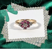Vintage,9ct yellow gold, diamond & ruby flower Ring
