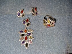 Extra colorful, fun stone set with precious stones sterling silver /925/ set - new