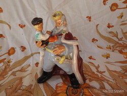 King Trembling with the Little Boy - old marked ceramic statue