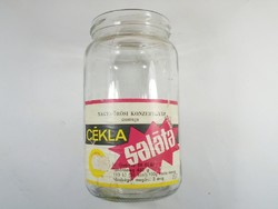 Retro canning jar with old paper label - beetroot salad - nkgy Nagykőrös cannery - 1988