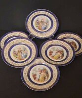 Altwien allegorical scene cobalt blue 6 piece antique porcelain cake set