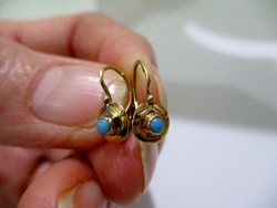 Beautiful antique girl's gold earrings with turquoise stones
