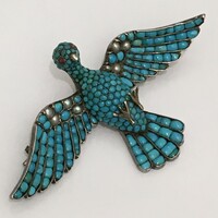 Antique large bird brooch ruby turquoise pearl rarity