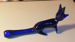 Nagy méretű, kék üveg art deco róka figura