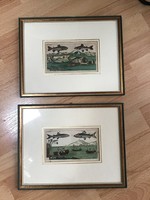 Antique 2 pcs.-Os lithography in glazed wooden frame