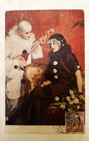 Régi képeslap 1921 art deco levelezőlap Pierrott és Pierrette