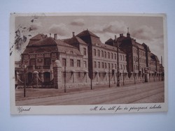 Old postcard 1933 Újpest Hungarian royal stands. Wood and metal school photo postcard