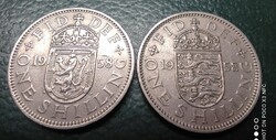 England 1958.1 Shilling pair. Scottish and English coat of arms