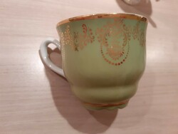 Vintage 1945 körül MZ Chechoslovakia pasztel zöld aranyozott bohémian csehszlovák kávés csésze