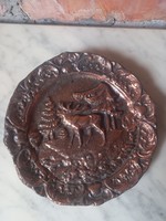 17 cm szarvasok vadászó bronz tányér eladó  kép