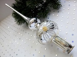 Régi ezüst festett üveg karácsonyfa dísz csúcsdísz 25cm