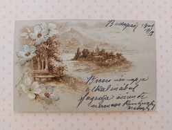 Old postcard 1901 embroidered floral postcard