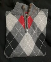 MAINE M-es Wellington mintás klasszikus angol gyapjú pulóver, piros, fekete, szürke