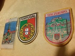 3 db felvarrható retró szuvenír címer: Koppenhága, Portugália, Salzburg