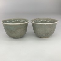 Antik kínai ritka repedezett zöld celadon mázas porcelán teás csésze pár Kína
