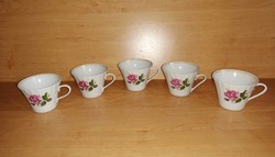 Jelzett porcelán rózsás teás csésze készlet 5 db egyben (14/d)
