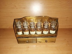 Wall-mounted wooden spice rack with 6 spice jars (b)