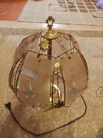 Üveglapos réz asztali lámpa