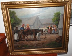 p. Géza Kovács painting - market scene