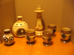 7 db-os drapp-barna kerámia mécses-gyertyatartó-pohár, váza csomag.