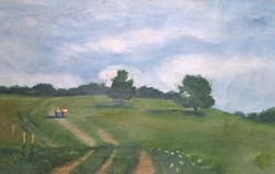 A walk in the serene field (oil, canvas, 48x31 cm) summer landscape, still life