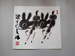 Állatok - Két kicsi szamár, kínai festmény