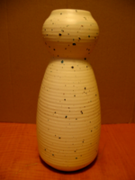 Retro marked ceramic vase with beige, ribbed, black dots. X mark, pestilence?