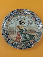 Jelzett kínai vastagfalú porcelán dísztányér kínáló tál 25.5 cm Ázsia Japán Kína