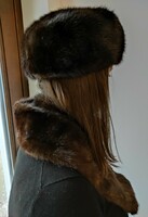 Brown mink hat+scarf