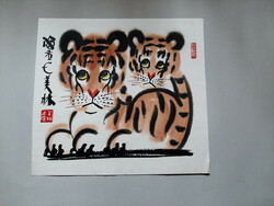 Animals - two little tigers, Chinese painting
