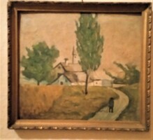 Hungarian countryside picture in wooden frame