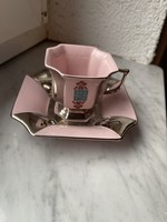 Gyönyörű gyűjtői arany rózsaszín Czechoslovak csésze kistányérral