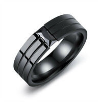 Fekete titánium férfi gyűrű, fekete fazettált kristállyal 241