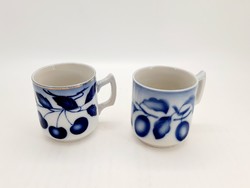 Antik kék cseresznyés és szilvás porcelán kávés csésze pár
