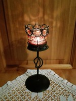 Candlestick, wrought iron with beaded bulb.