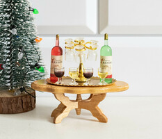 Retro babaházi boros készlet - borospoharak, üvegek, kínáló és tálca - bababútor kiegészítők, konyha