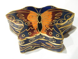 Vintage pillangó formájú rekeszzománc, tűzzománc szelence, doboz