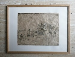 Endre hunter: hunting scene 1931 etching on embossed paper