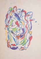 Valeria Bruckner: colorful company (29x19.5 cm) pen drawing