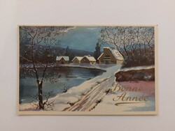 Old Christmas postcard 1951 postcard snowy landscape lake