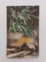 Régi karácsonyi képeslap 1932 levelezőlap havas táj fenyőág