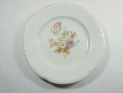 Antik jelzett Schlaggenwald virág mintás porcelán kis tányér - sütis süteményes, kb. 1940-es évek