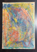 Valéria Bruckner: colorful abstract (21x30) unique technique, painting