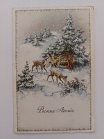 Régi karácsonyi képeslap 1960 levelezőlap havas táj őzike