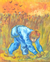 Van Gogh: The Picker (after Millet) copy - 19x15.5 cm, oil on cardboard, miniature