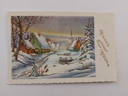 Old Christmas card postcard snowy landscape village